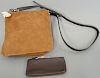 Coach new tan suede handbag with leather strap and brown leather coach wallet, 4 1/2" x 7 3/4" x 1/2"