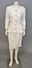 Chanel two piece suit with white and speckled silver, jacket and matching skirt (size 38) with chenille trim.