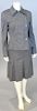 Escada two piece suit, heathered grey twill wool jacket with matching pleated skirt.