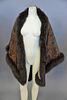 Cashmere/wool paisley design wrap or cape with dark brown fur trim.