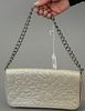 Chanel grey leather flower flap handbag/purse. 9 1/2" x 5" x 1 1/2"