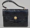 Vintage Gucci black pressed alligator leather handbag / purse.