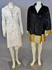 Two designer coats including Lela Rose silver and cream coat with matching skirt and a silk blouse along with a black and gold designer coat.