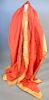 Evening wrap or shawl of orangey-red silk taffeta, with hand-painted gold border., No label. Excellent condition.