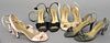 Yves Saint Laurent four pairs of satin pumps and heels like new including pink, tan, black, and grey. size 36m
