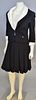 Chanel wool two piece suit including a black strapless cross back dress with silk ivory pleated...