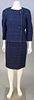Chanel two piece wool suit, navy sleeveless dress and matching jacket, jacket is new with tag retail $4,635.