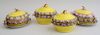 PAIR OF ENGLISH YELLOW-GROUND PORCELAIN SOUP TUREENS, COVERS AND STANDS