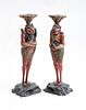 PAIR OF JAPANESE CARVED AND PAINTED WOOD FIGURAL CANDLESTICKS