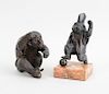 TWO JAPANESE BRONZE FIGURES OF CHIMPANZEES