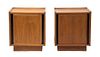 A Pair of Danish Modern Bed Side Cabinets Height 22 3/4 x width 19 1/2 x depth 15 1/2 inches.