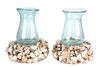 A Pair of Shell Encrusted Hurricane Lamps Height 13 inches.