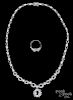 Diamond, sapphire, and 14K white gold necklace, having a ribbon link motif