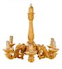 French Yellow Polychrome Wood 6 Light Chandelier