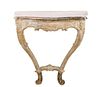19th C. French Marble Top Distressed Console Table