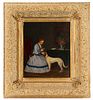 Woman And Dog Genre Scene, Signed, 19th C.