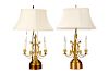 Pair of French Empire Style Gilt Bronze Lamps