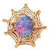 Custom Opal Doublet & Diamond Spider Web Brooch