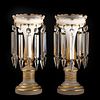 Pair of Opaline & Gilt Accented Glass Lustres