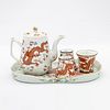 A group of polychrome porcelain teapot, teacups and tray | ชุดน้ำชา พร้อมกาน้ำชาและถาด