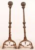Pair of Ornate Andirons with Brass Ball Finials.