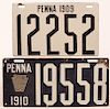 2 Antique PA Enameled Iron License Plates.