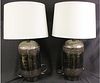 PAIR OF PAINTED CERAMIC TABLE LAMPS