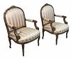PAIR OF FRENCH CARVED ARMCHAIRS IN SILK FABRIC