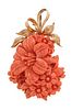Carved Coral Pendant/Brooch in 14 Karat Yellow Gold 