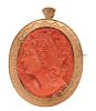 Coral Cameo Brooch/Pendant in 18 Karat Yellow Gold 