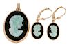 Idaho Opal and Gem Co. Opal and Black Onyx Cameo Earrings and Pendant 