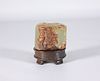 Antique Carved Chinese Jade Archer's Ring on Stand
