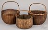 Three splint baskets, 19th c.