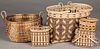 Five Native American Cherokee Indian baskets