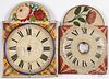 Pair of small painted pine clock faces, 19th c.