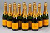Twelve Veuve Clicquot Brute Champagne bottles