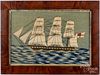 English needlework woolie ship portrait, 19th c.