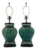 Pair Green-Glazed Vases Mounted as