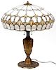 DOMED LEADED GLASS SHADE HONEY COMB FLORAL LAMP