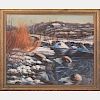 C. E. Vacek (20th Century) Winter River Landscape, Oil on canvas,