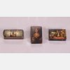 A Group of Three Diminutive Lacquered Papier Mâché Boxes with Painted Decoration, 19th Century.