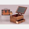 A Japanese Elm Geisha Makeup Box with Mirror Top and Side Single Drawer, Meiji Period,