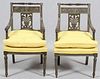 FRENCH DIRECTOIRE STYLE CARVED WOOD ARM CHAIRS