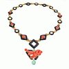 David Webb Platinum & 18K Yellow Gold Coral Dragon Carved Green Emerald Necklace 