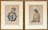 FRENCH HAND COLORED FASHION PRINTS ANTIQUE TWO