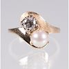 A 14kt. Yellow Gold, Diamond and Pearl Ring,