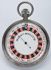 Roulette Pocket Watch. French, ca. 1900. Nice steel case, beveled glass crystal and paper dial. Twist the stem and the dial spins. Excellent.