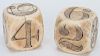 Pair of Large Round Cornered Scrimshawed Ivory Dice. American, maker unknown, ca. 1890. Scarce set of large scrimshawed ivory dice. Age-consistent cra