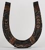 Folk Art Wooden Horseshoe. Hand painted red and gold design with the phrase ñGood Luckî. 15 x 13î. Slightly faded, otherwise excellent.