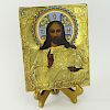 19th C Russian Enameled Gilt Silver Hand Painted Icon.